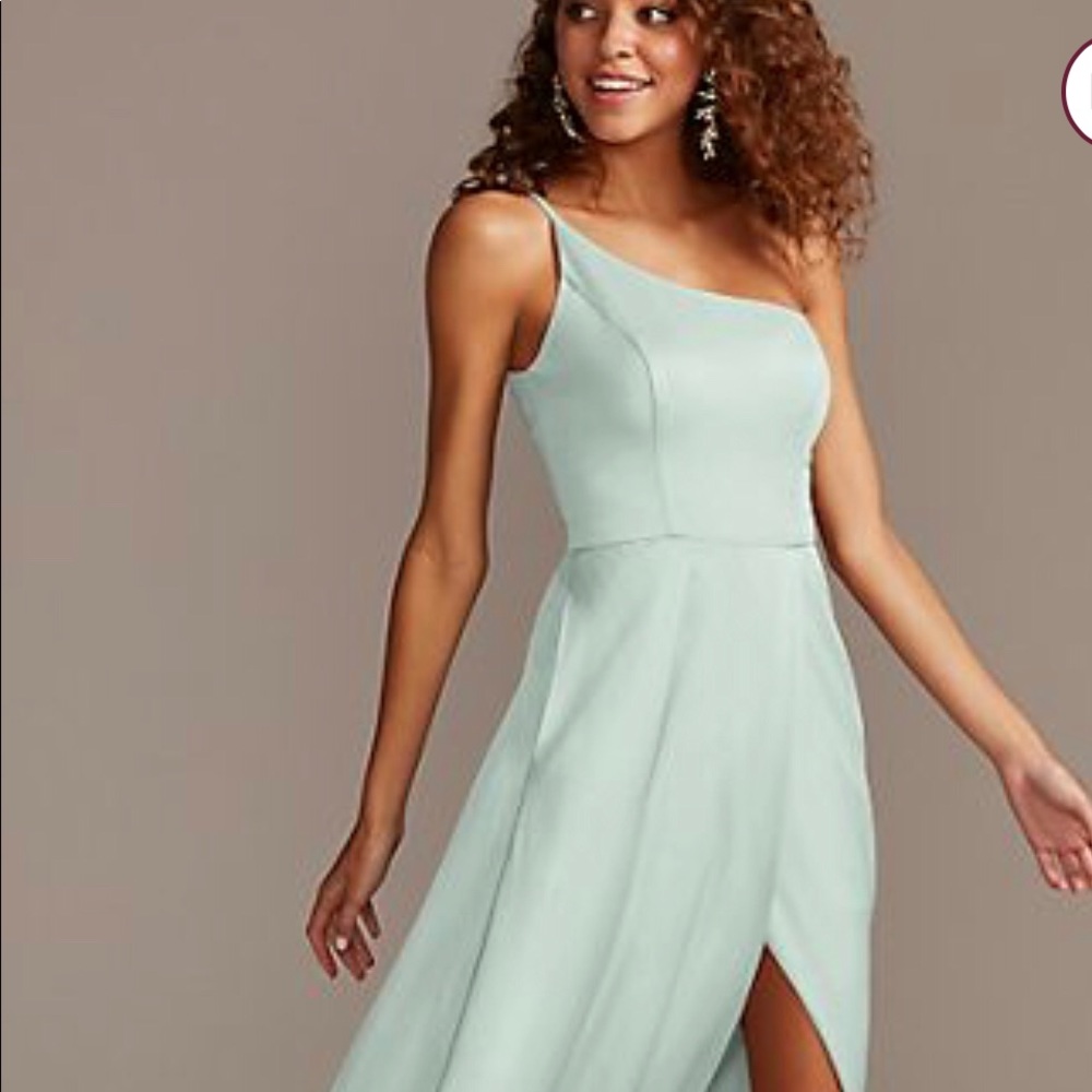 Crepe-Back Satin One-Shoulder Bridesmaid Dress Sage Green